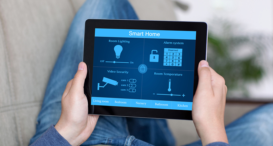 The ability to access and control security components from a mobile device is one of the top smart home trends in Rochester. Close-up of smart home security app.